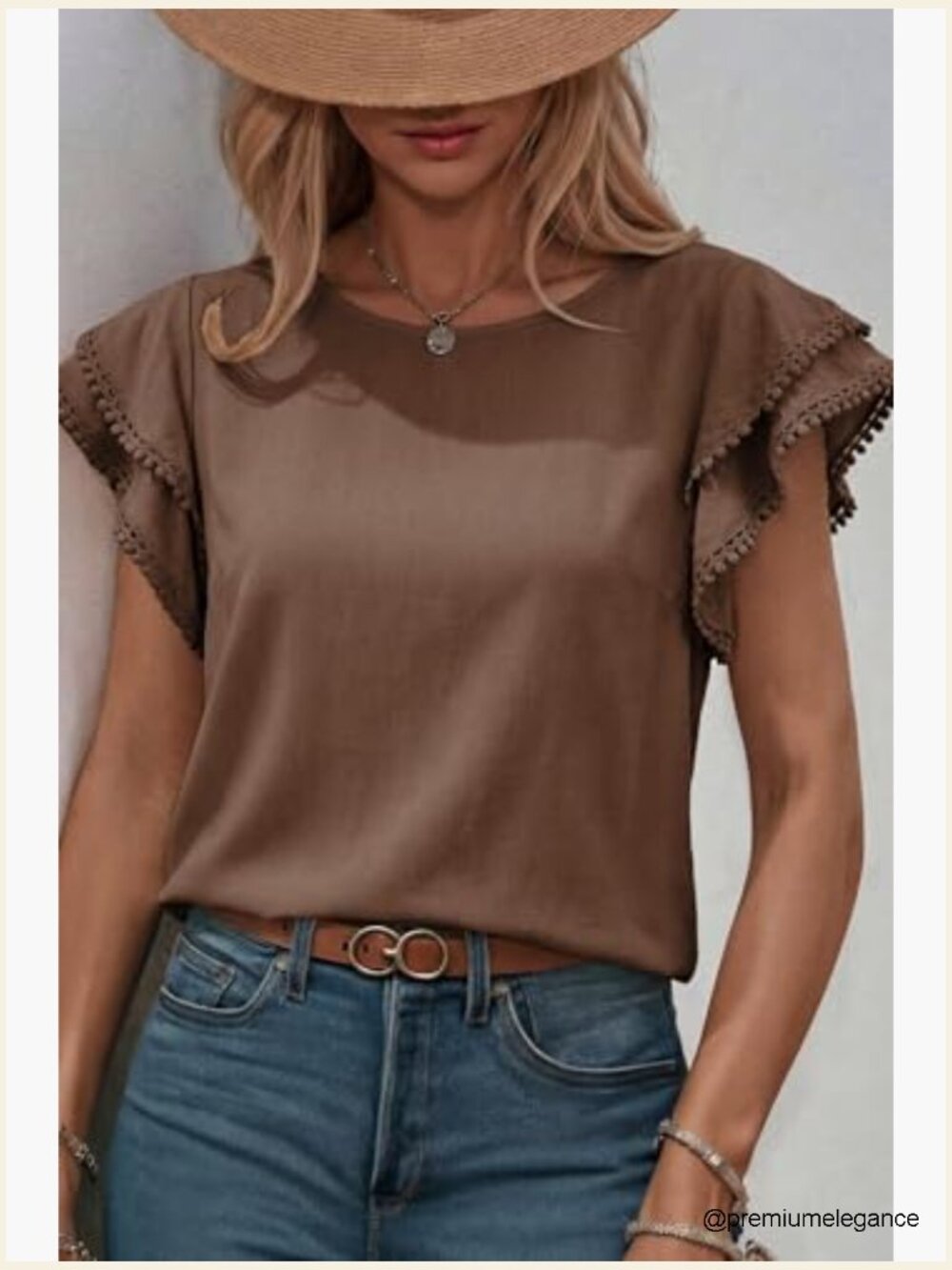 Ruffle Cap Sleeve Blouse Tunic Top Summer Casual Crew Neck Button Down - Picture 2 of 7